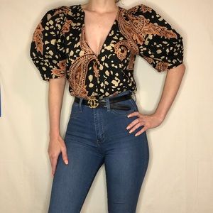Animal/paisley print button up blouse